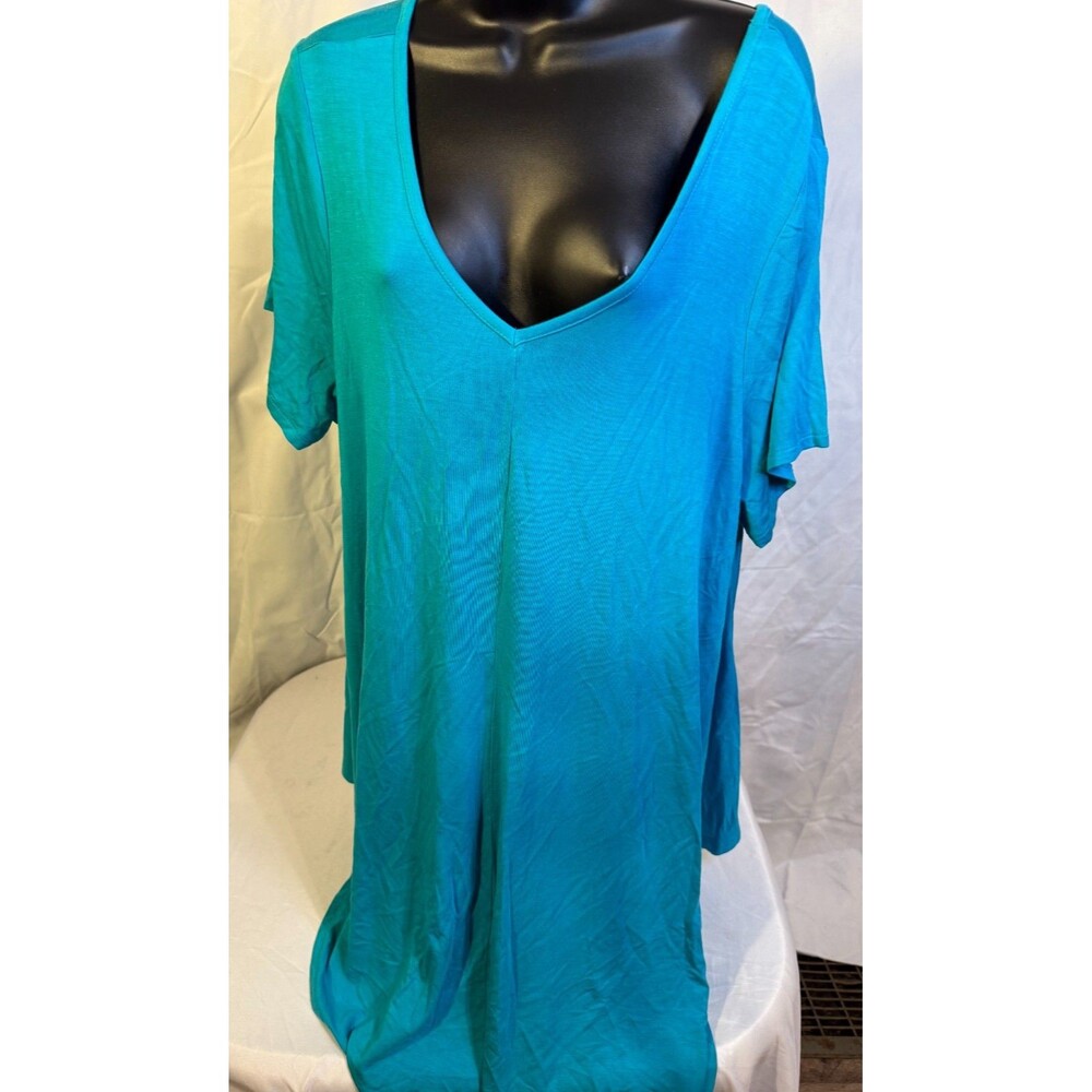Teal Long Tunic Top V-neck Women's Plus 22W 24W Maxi Coastal grannycore Vibes
